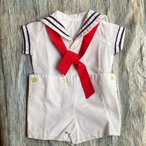 Vintage Sailor Style Kids One Piece - Red, White and Blue